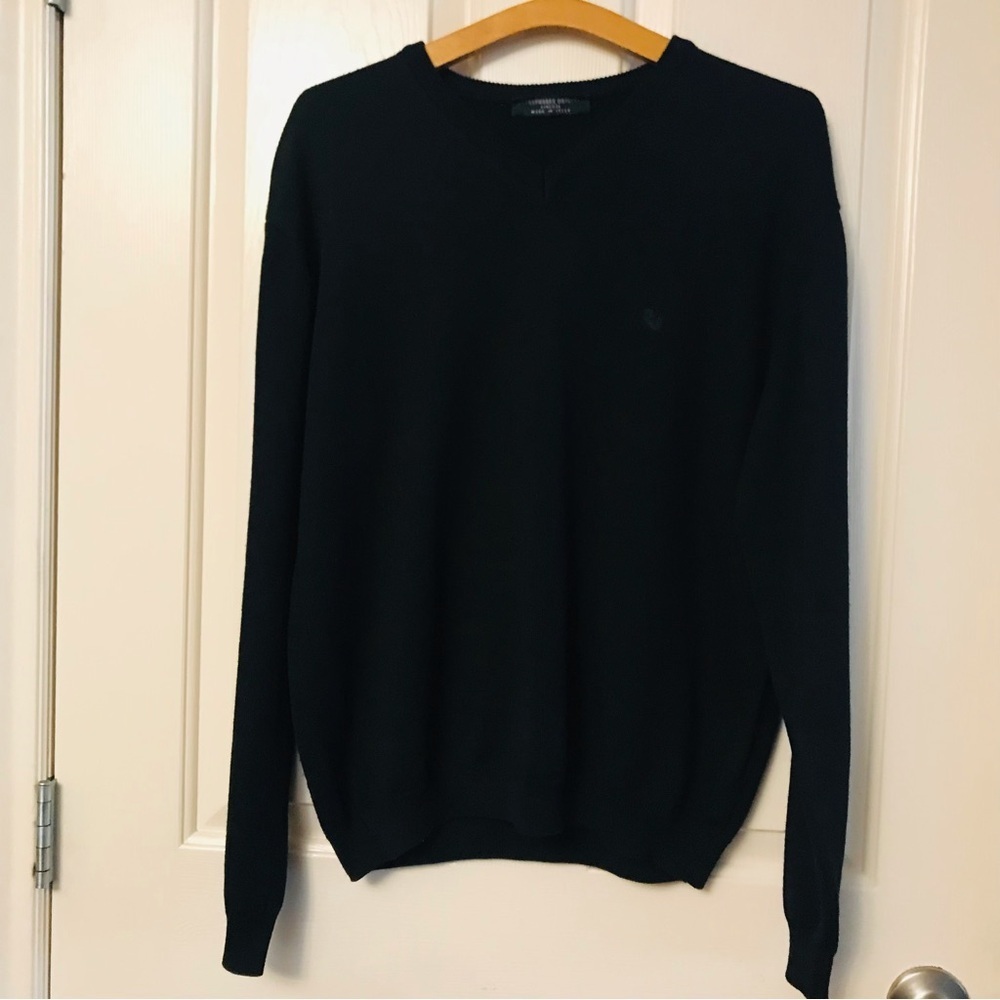 FIRENZE Wool Blend Men’s V-neck Sweater Made in Italy Black Size Medium